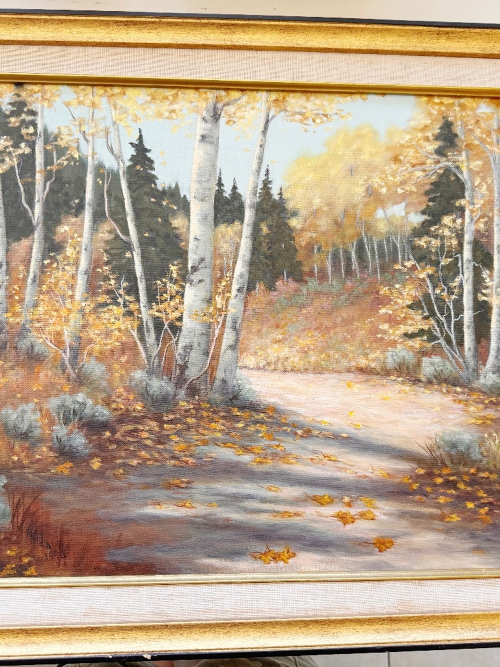 Vintage 1990 Autumn Aspen Birch Forest Landscape Oil Painting Signed Framed